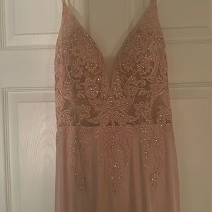 Prom dress, pink with lace and embroidery.